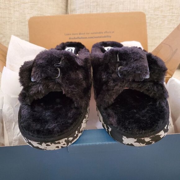 Dr. Scholl's Staycay OG Faux Fur Slide Slipper size 7 in Black- NEW - Picture 12 of 13